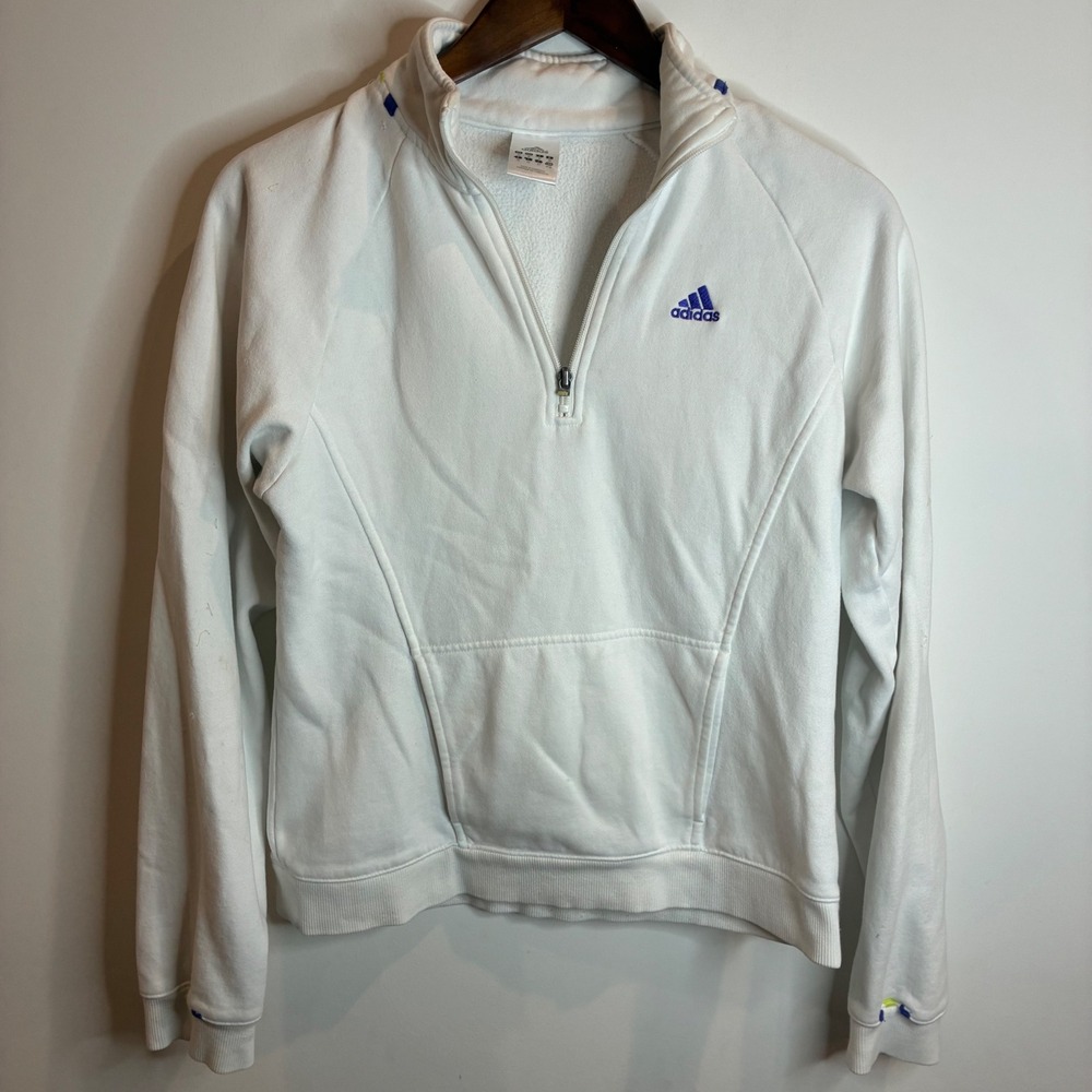 Adidas Womens White Quarter Zip Pullover Sweatshirt Fleece Logo Medium AUZ002